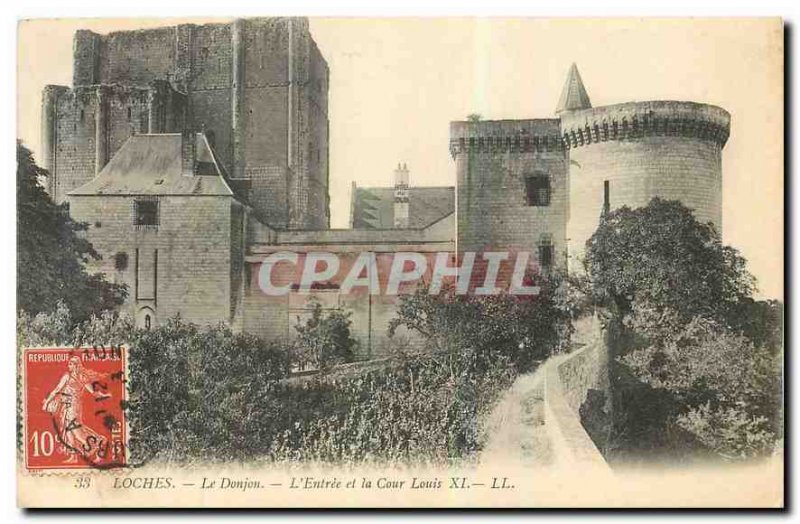 Old Postcard Loches The dungeon's entrance and the Court Louis