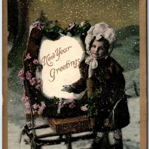 c1910s Cute New Years Christmas PC Santa? Memo to Bernice Friedly Sumner IA A225