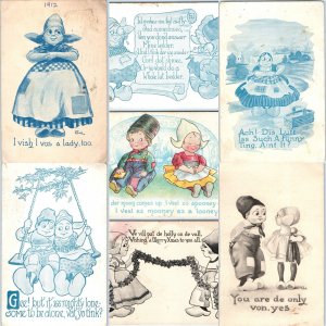 x7 1910s LOT Cute Dutch Language Postcards Love Romance Holland Netherlands A153