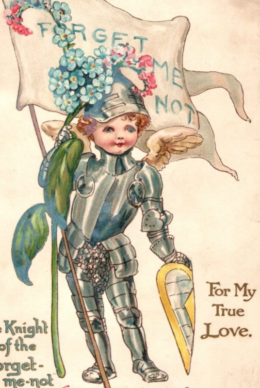 C. 1910 Cupid In Knights Armor Valentine Dutton Bavaria Vintage Postcard P219 