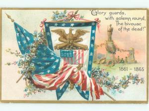 Pre-Linen Patriotic tuck EAGLE ON CIVIL WAR CANNONS WITH USA FLAG AC0763