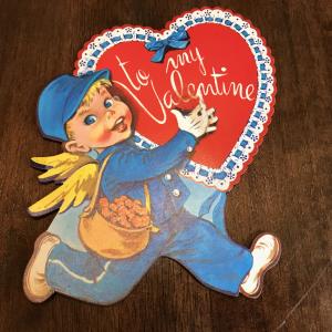 Vintage Valentine - Delivery Boy Cupid With Large Heart