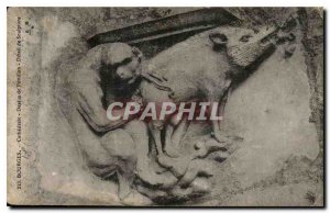 Old Postcard Bourges Cathedral Above gate Sculpture Detail