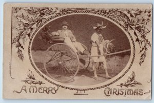 Durban South Africa Postcard A Merry Christmas Rickshaw Carriage c1920's