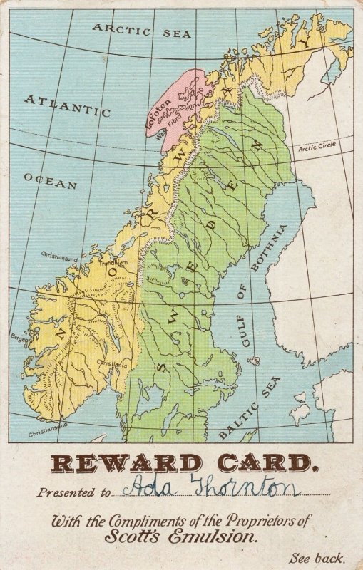 Map Of Norway Sweden Scots Emulsion Old Advertising Postcard