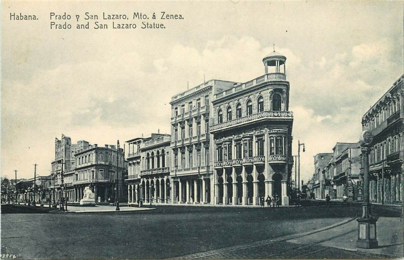 c1910 Lithograph Postcard; Habana Cuba Prado y San Lazaro Mto & Zenea, Ed. Jordi