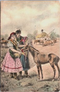 Couple Farmers Hungary Lady And Man Vintage Postcard C158