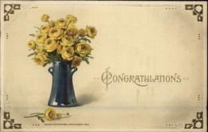 Congratulations Greeting Winsch Yellow Roses Gilt Embosse...