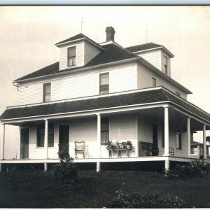 c1910 Delightful House Porch RPPC Real Photo Home Lightning Rods Postcard A44