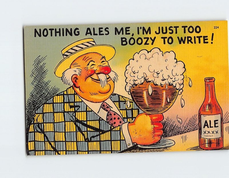 Postcard Nothings Ales Me Im Just Too Boozy To Write! with Comic Art Print