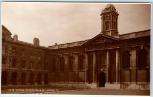 c1920s Oxford, England Judges RPPC Queens College Tower Column Arches Clock A349