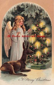 Christmas, PFB No 7888-2, Angel Holding Pearls with Deer Admiring Tree