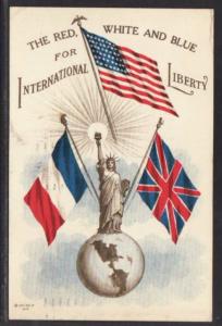Red White and Blue For Liberty Statue Flags Postcard 4749