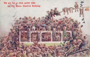 A Nice Quiet Ride On Manx Railway Isle Of Man Old Comic Postcard