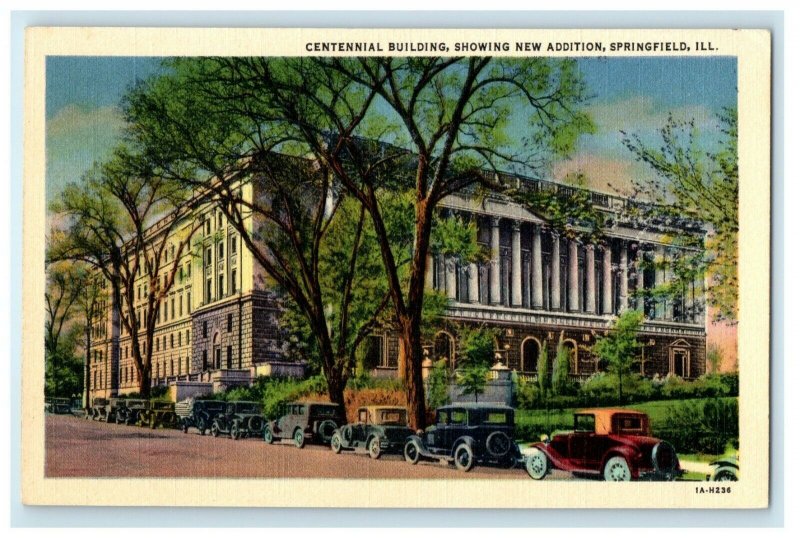 Centennial Building Cars Showing New Addition Springfield Illinois IL Postcard 