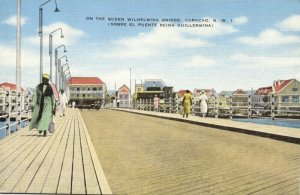 curacao, N.W.I. WILLEMSTAD, Queen Wilhelmina Bridge 1930s Kropp 7702N Postcard 1