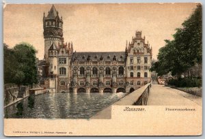 Hannover Germany c1905 Hand Colored Postcard Flusswasserkunst Castle Water