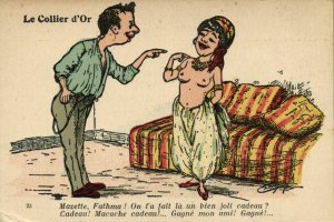 PC CPA ETHNIC NUDE FEMALE, LE COLLIER D'OR, Vintage Postcard (b25659)