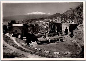 Taormina Teatro Greco-Romano Italy Ruins of Temples Real Photo RPPC Postcard