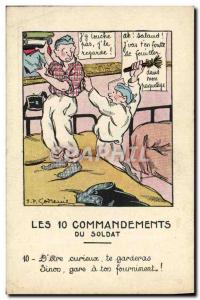 Old Postcard Fantasy Militaria The 10 Commandments of Curious soldier