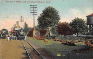 Lake Shore Railroad Depot Trains Hillsdale Michigan 1908 postcard