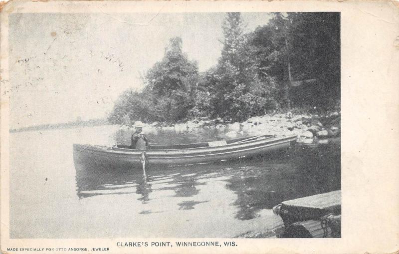 B10/ Winneconne Wisconsin Wi Postcard 1910 Clarke's Point Boat Shore Lake