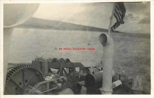 US Navy, RPPC, Battleship? Ready for Subs Depth Charge, Flag, Photo 