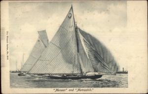 Yacht Sailing Yachts Boat Ships Meneen & Memsahib - Racing? c1910 Postcard
