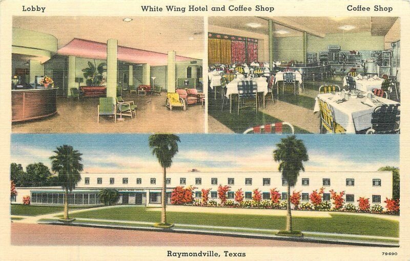 Texas Raymondville White Wing Hotel Coffee Shop Cline linen Postcard 22-8659