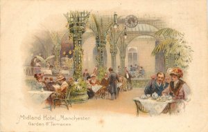 Vintage Postcard Midland Railway Hotel Manchester UK Garden & Terraces