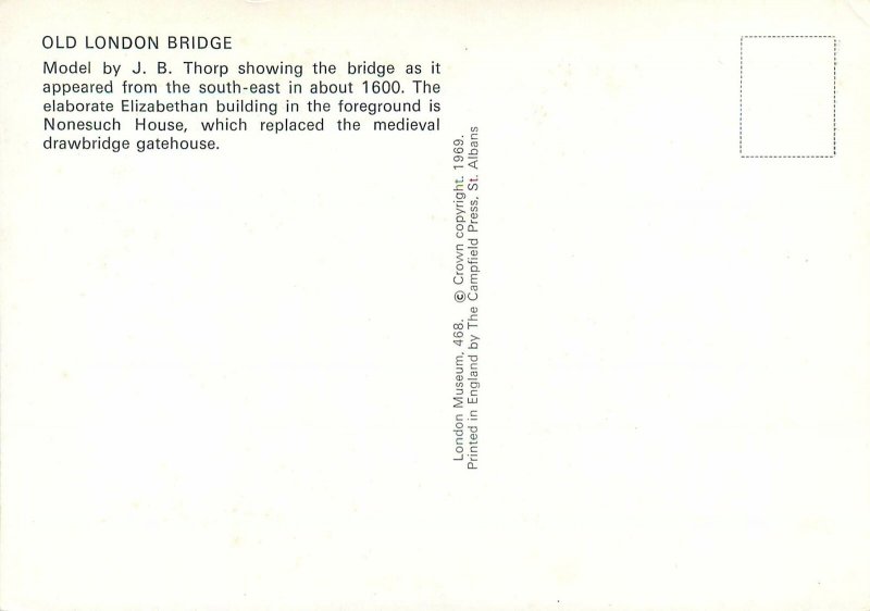 Postcard British England London old bridge  model j.b. thorp medieval drawbridge