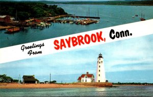 Connecticut Saybrook Greetings Showing Inner Lighthouse and Raymond E Baldwin...