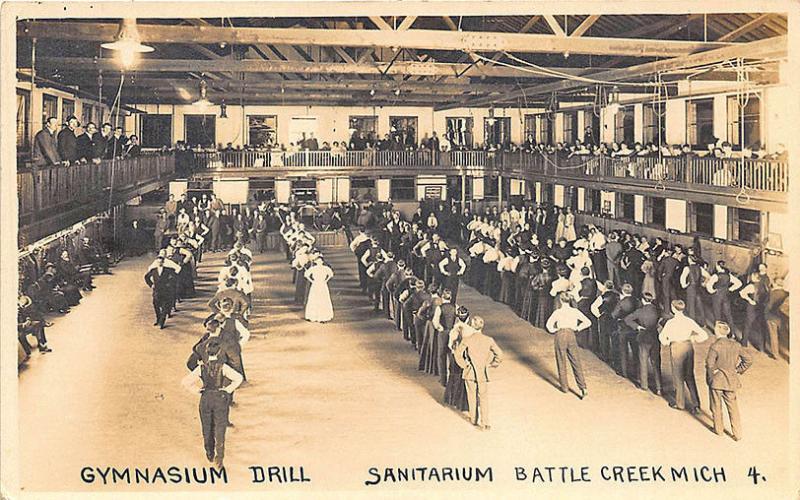 Battle Creek MI Sanitarium Interior Gymnasium Drill Real Photo Postcard