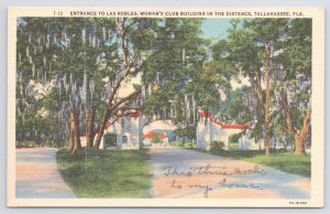 Linen~Entrance To Las Robles~Tallahassee Florida~Art Colortone~Vintage Postcard