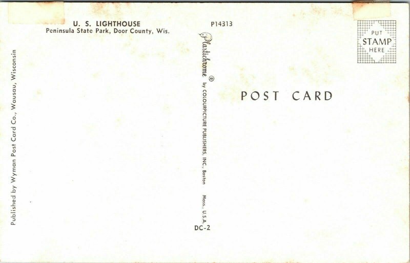 US Lighthouse Peninsula State Park Door County Wisconsin WI Postcard VTG UNP 