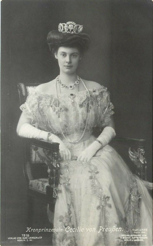 German Royalty RPPC No.1925, Crown Princess Cecilie in Fancy Dress, Crown Jewels