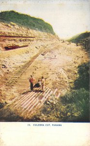 Canal Zone Panama c1910 Postcard Culebra Cut Workers Train Tracks