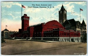 1910s Tacoma, Wash. State Armory & Court House Litho Photo Postcard Nowell A23