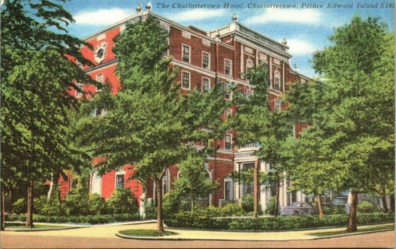 Charlottetown Hotel Prince Edward Island Canada Linen Postcard VTG UNP Unused 