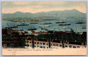 K45/ China Foreign Postcard c1910 Hongkong Kowloon Harbor Boat Stamp 264
