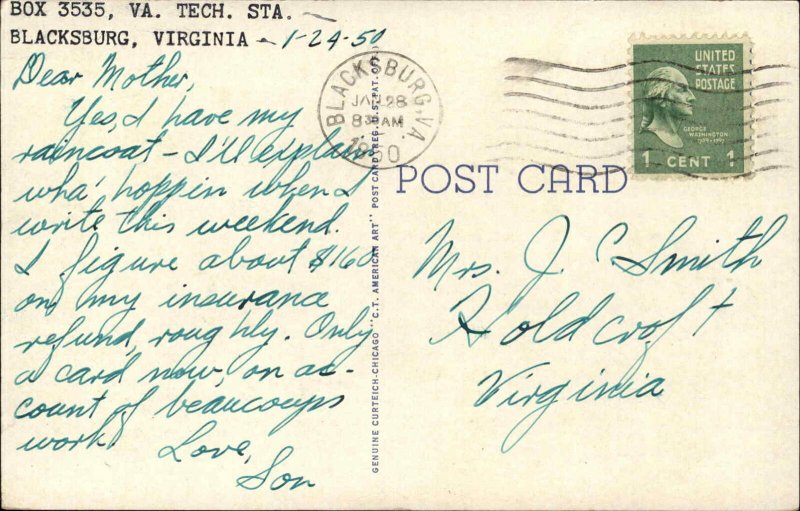 Blacksburg Virginia VA College Polytechnic Institute VPI Dining Hall c1940s PC