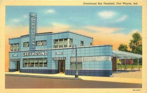 Art Deco Greyhound Bus Terminal Fort Wayne Indiana 1940s Postcard Teich 21-321