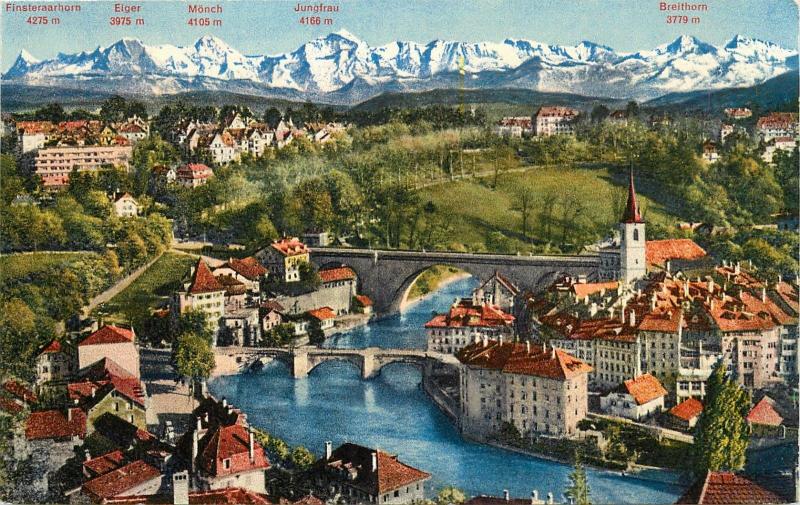 Bern Obstberg und Nydeckbrucken Berne Pont de la Nydeck at les Alpes Postcard