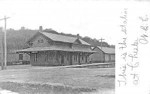 Chester VT 1906 Railroad Station Note Box Car, Real Photo Postcard