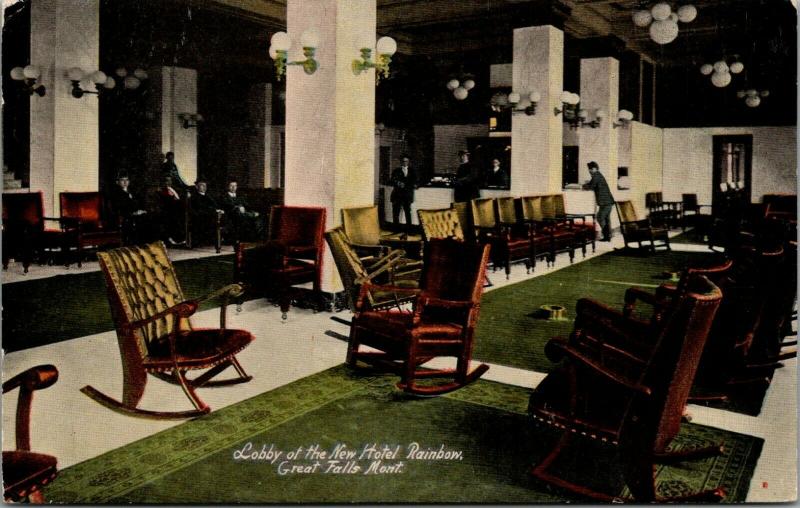 Great Falls Montana~New Hotel Rainbow Lobby~Check In Desk Clerk~Spittoons~c1910 