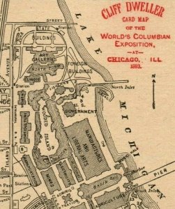 1893 Map Of World's Fair Cliff-Dweller Exhibit Balcony House Chicago 7J