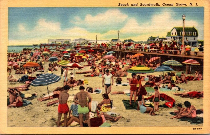 New Jersey Ocean Grove Beach and Boardwalk 1953 Curteich