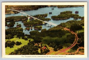 Canadian Span, Thousand Islands Bridge, Ontario, PECO Aerial View Postcard