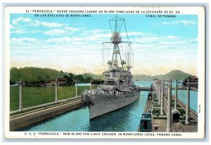 USS El Pensacola In Miraflores Locks Panama Chalmont Balboa Canal Zone Postcard 