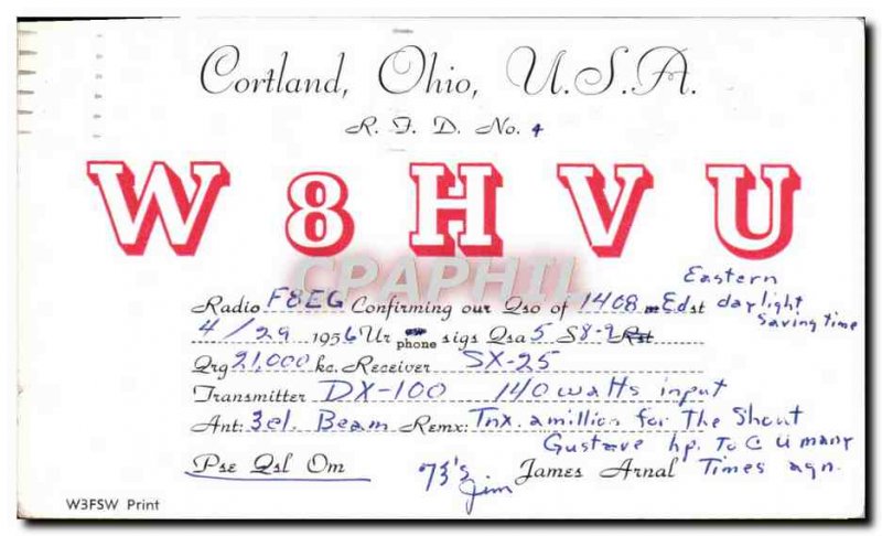 Postcard Old Telegraphie W8HVU Cortland Ohio USA